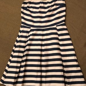 Francescas: Navy Blue Striped  Strapless Dress